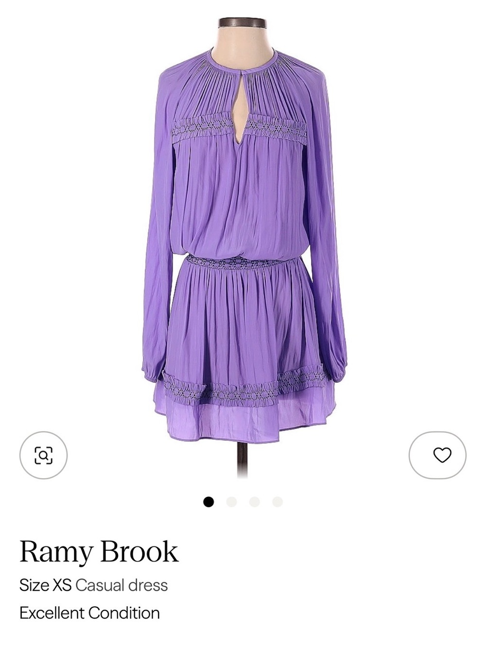 Ramy Brook Lavender Long-Sleeve Mini Dress - like New - XS